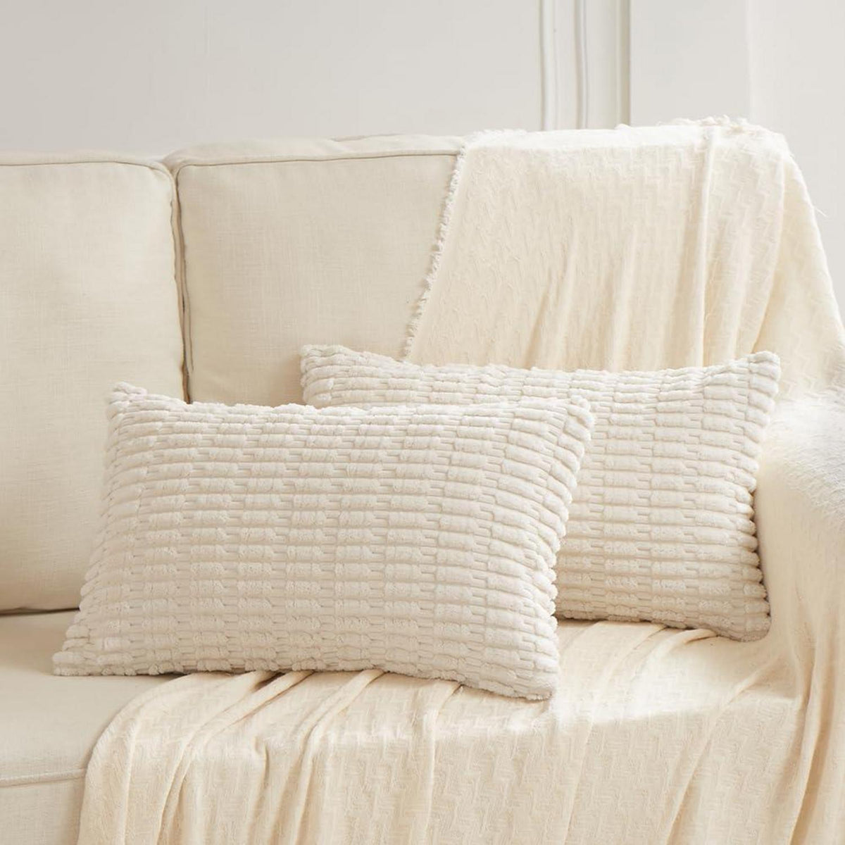 4er Set Boho Kissenbezüge 40x60 Kordsamt Grau Taupe Beige