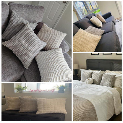 4er Set Boho Kissenbezüge 40x60 Kordsamt Grau Taupe Beige
