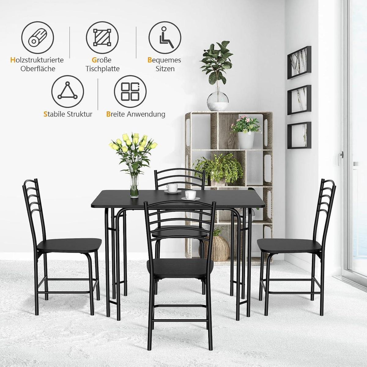 5-teiliges Esstisch Set mit Stühlen – Modern & Stabil