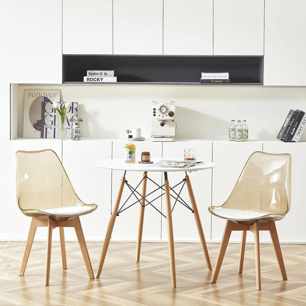 Esszimmerstühle 2er Set, Schalenstuhl mit PU Sitz, Braun