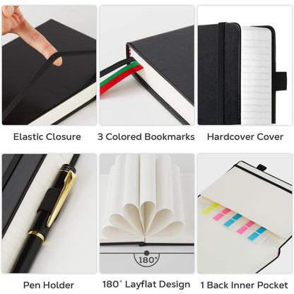 A4 Linien Notizbuch Hardcover – 320 Seiten Schwarz in Lederoptik