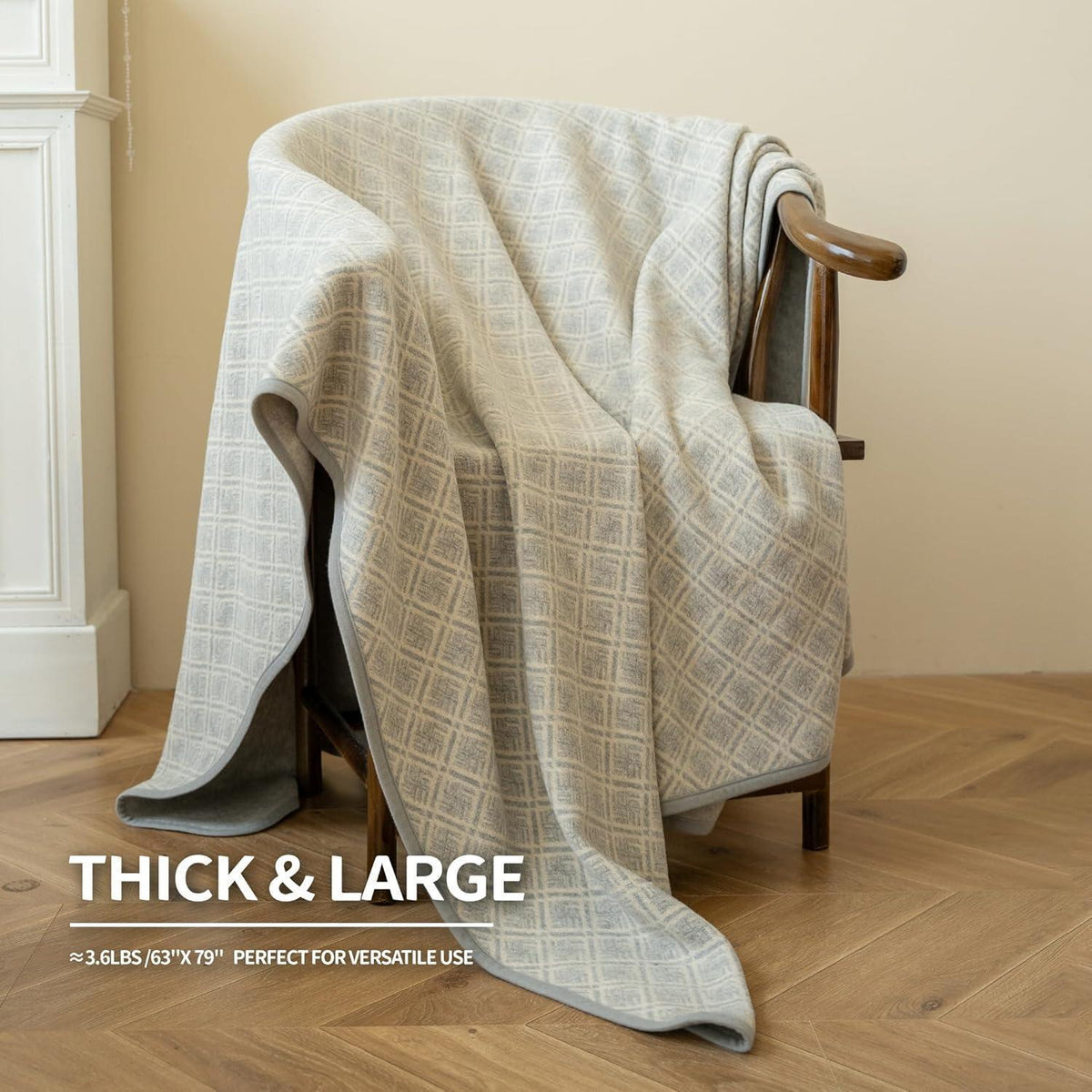 Merinowollendecke kariert Grau 160x200 cm – Weich & Warm