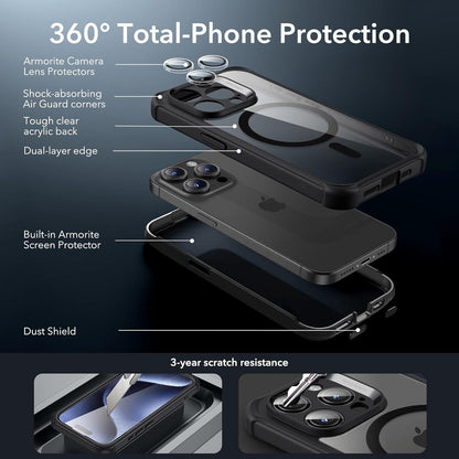 iPhone 15 Pro Max Hülle MagSafe 360° Schutz Klares Schwarz
