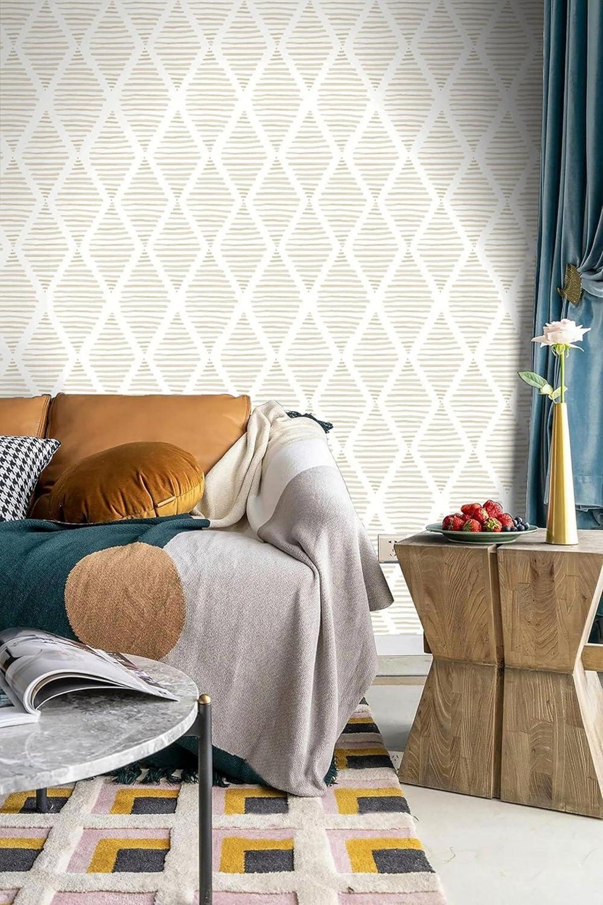 Selbstklebende Verdickte Tapete Beige Diamant 44x300 cm wasserdicht