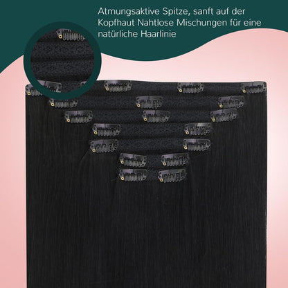 Echthaar Clip-Ins Schwarz – 40cm, 120g, Remy