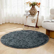 Shaggy Rund Teppich waschbarer Super Weich antirutsch Grau Hochflor