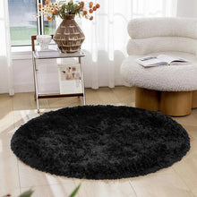 Runder Schwarz Hochflor Shaggy Teppich Waschbarer, Antirutsch