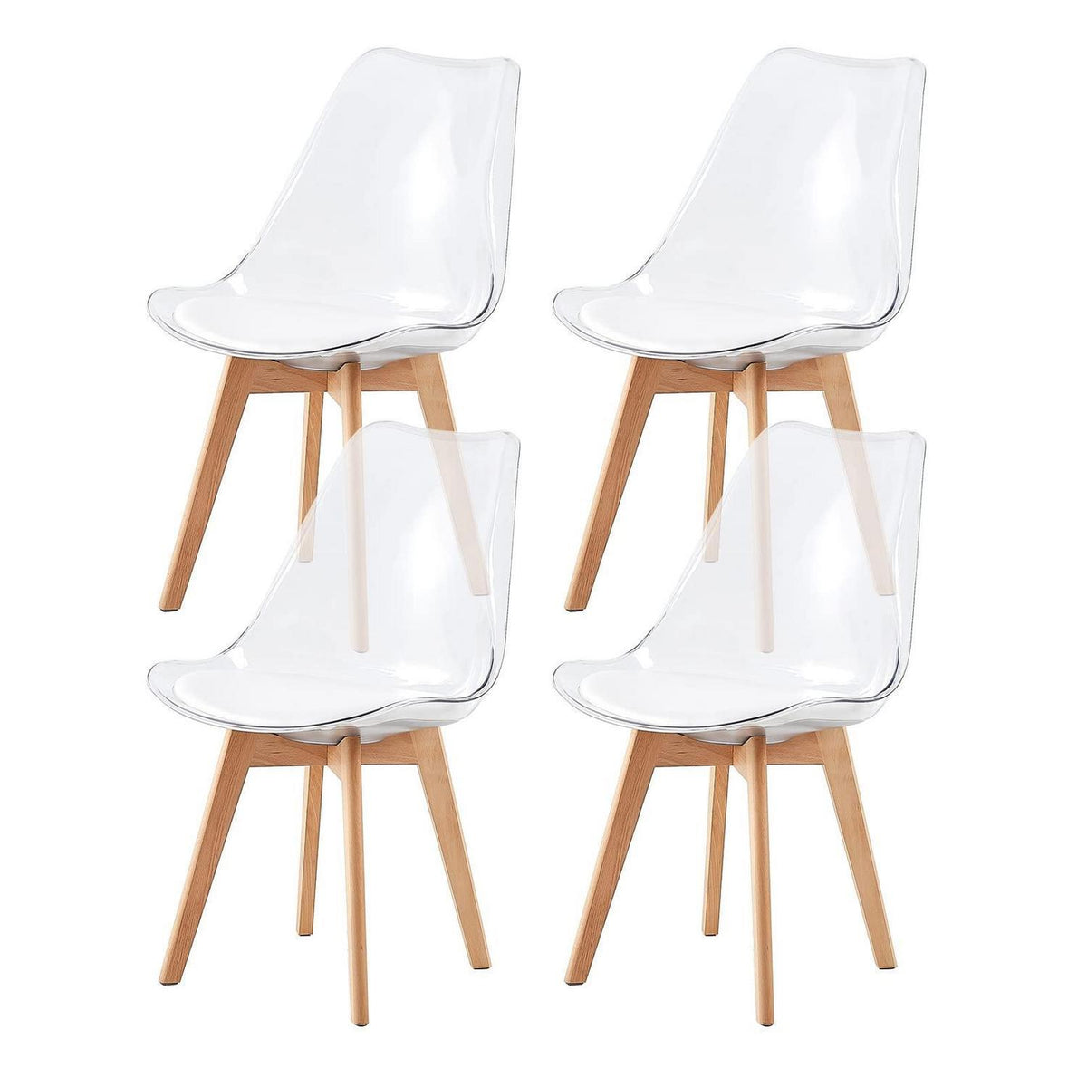 Transparente Esszimmerstühle Set 4er – Skandinavischer Stil mit Holzbeinen