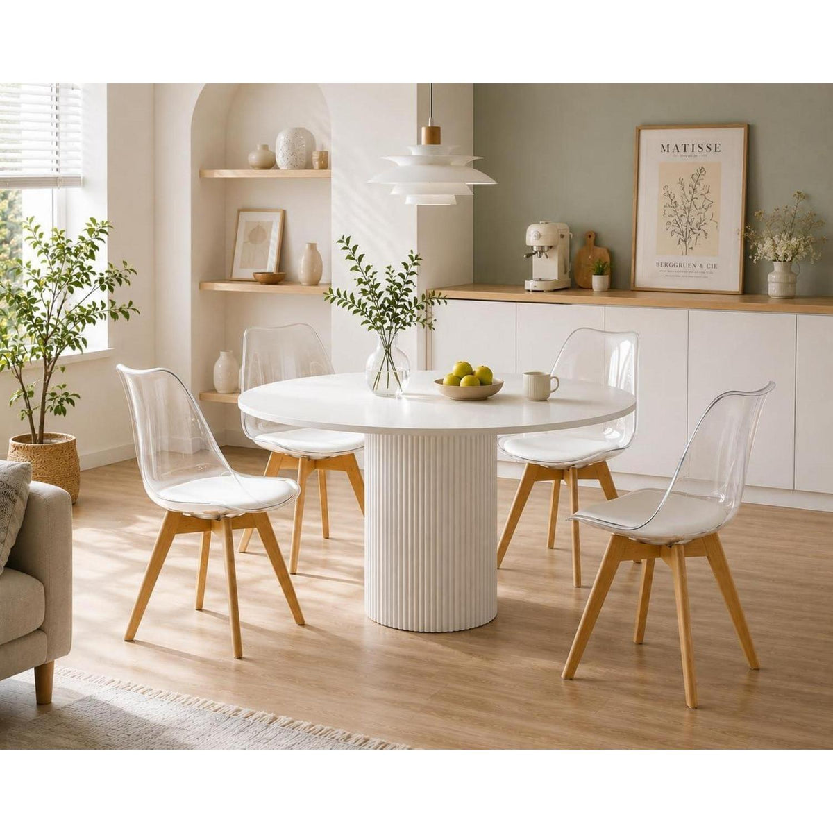 Transparente Esszimmerstühle Set 4er – Skandinavischer Stil mit Holzbeinen