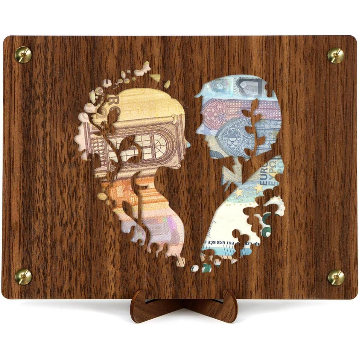 Holz Geldgeschenk Hochzeit Originell mit Karte & Ständer