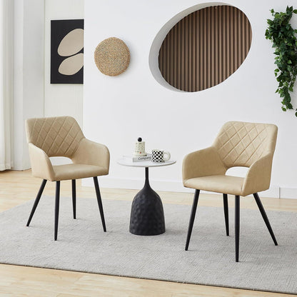 Esszimmerstühle Set 4er, Polsterstühle mit Armlehnen Creme in Lederoptik
