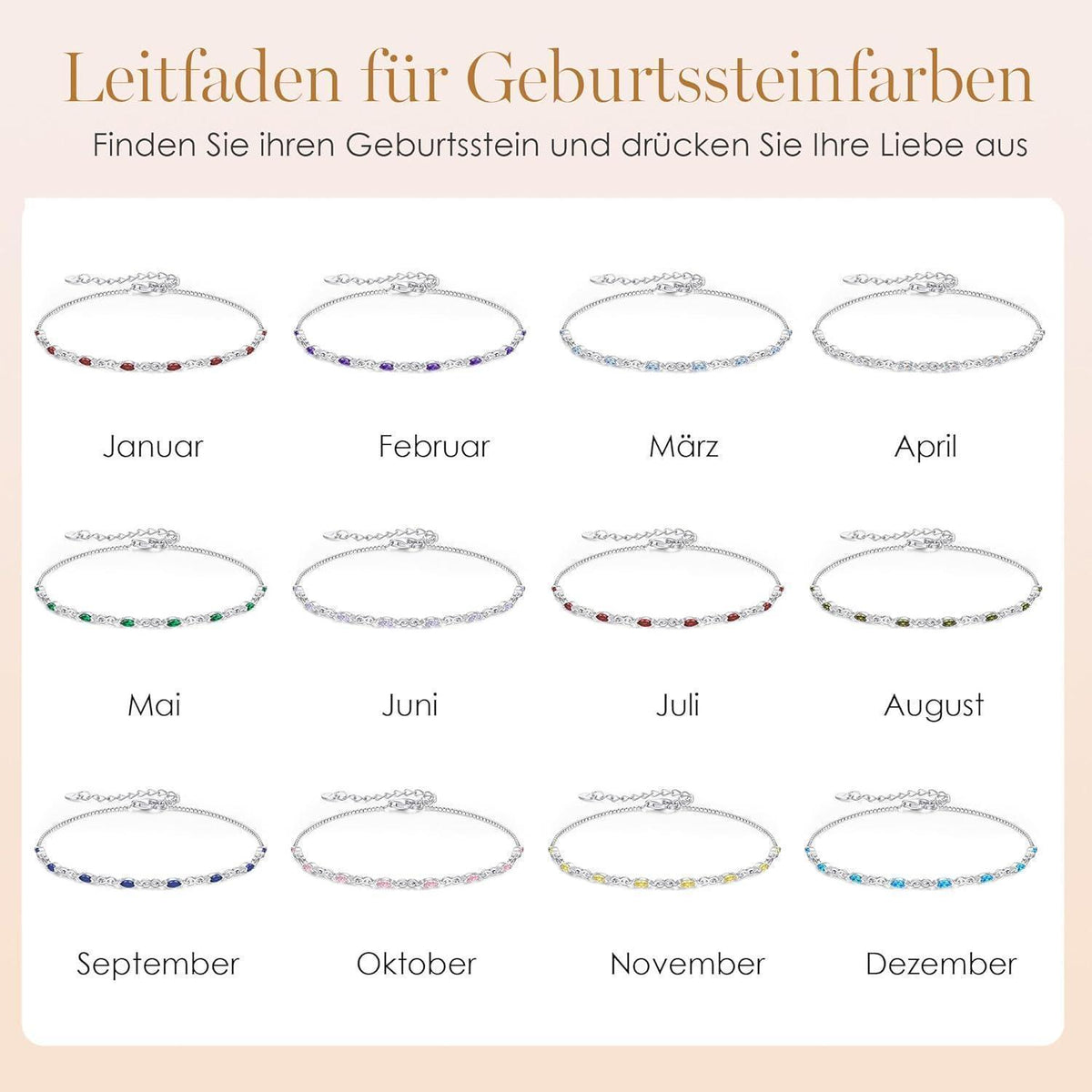 CDE Infinity Armband Damen Silber 925 mit Zirkonia Geburtsstein
