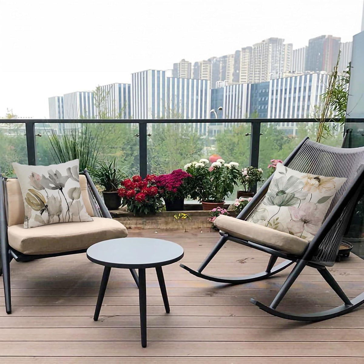 Blumen Kissenbezug 40x40 - 4er Set Leinen Outdoor Deko