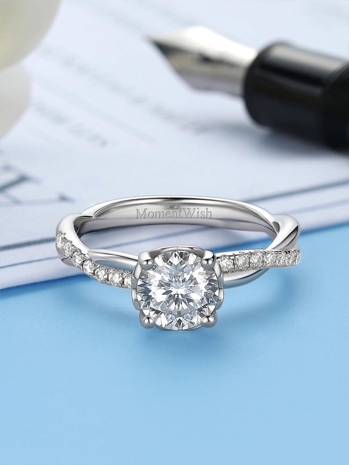 Moissanite Verlobungsring 1 Karat Damen 925 Silber Twisted Rebe