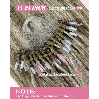 Echthaar Micro Ring Extensions Hellbraun 40cm