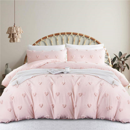 Boho Bettwäsche Set Rosa Getuftet 200x220cm Herz Design