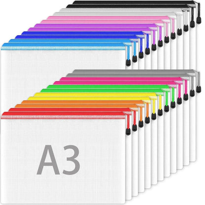 24x A3 Dokumententasche mit Reißverschluss – 12 Farben