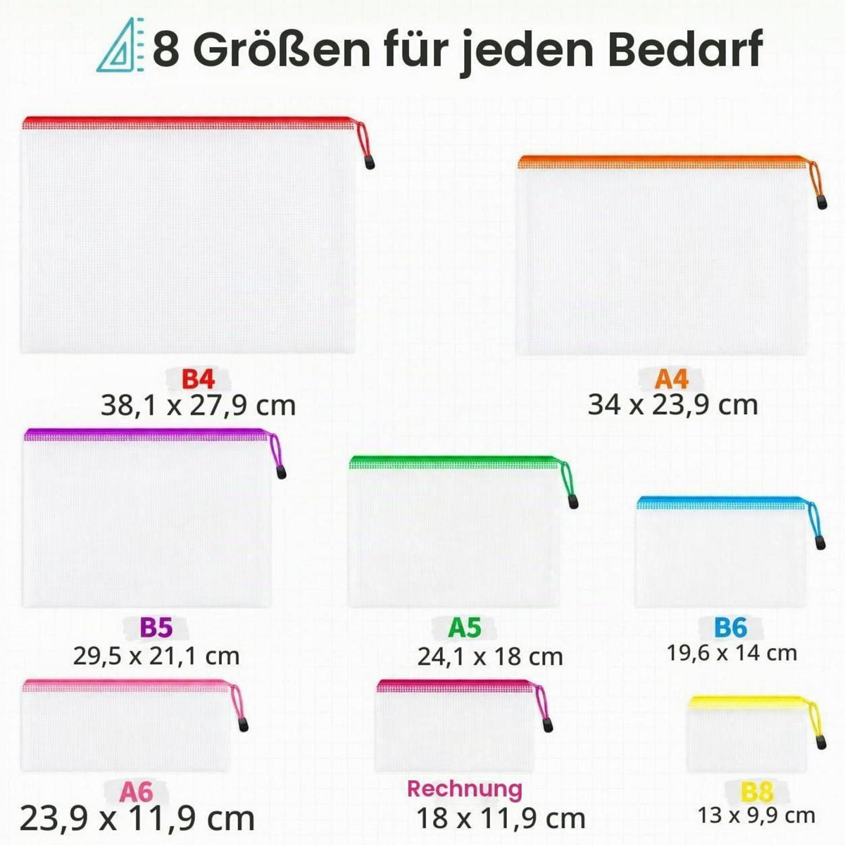 24x A3 Dokumententasche mit Reißverschluss – 12 Farben