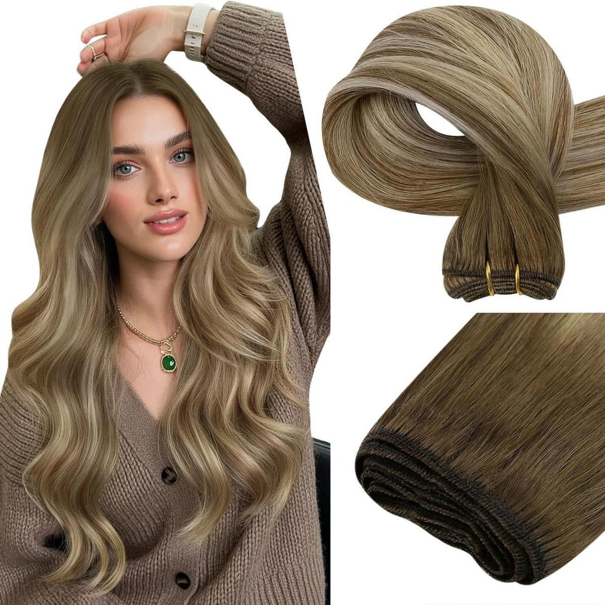 Echthaar Tressen Balayage Braun Blond Ombre 40cm