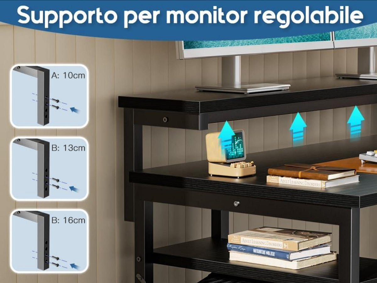 Eckschreibtisch L-Form mit Monitorständer Regal Schwarz 155×122 cm