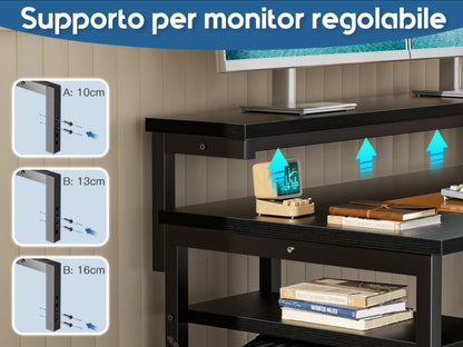 Eckschreibtisch L-Form mit Monitorständer Regal Schwarz 155×122 cm