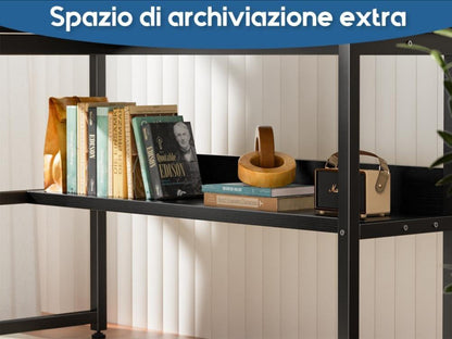 Eckschreibtisch Schwarz L-Form mit Monitorständer und Regal 155×122 cm