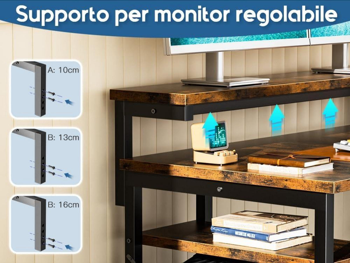 Eckschreibtisch L-Form mit Monitorständer Regal Vintage Braun 137×102 cm