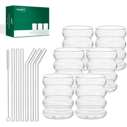 Geripte Cocktailgläser Longdrinkgläser 350ml 6x Strohhalmen