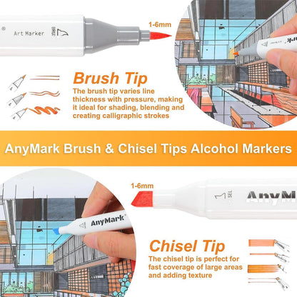 Alkohol Marker Pinselspitze 100 Farben + Blender Set