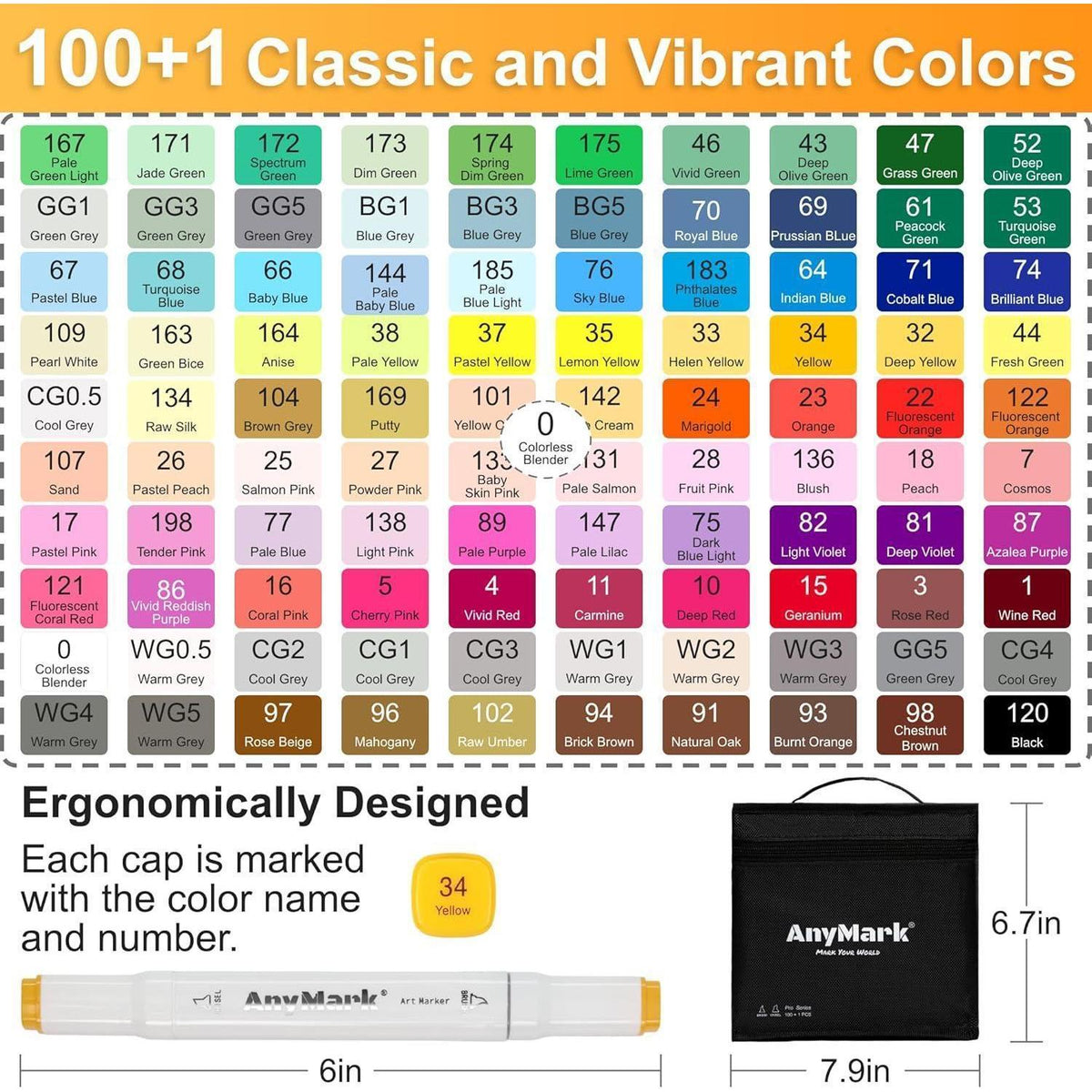 Alkohol Marker Pinselspitze 100 Farben + Blender Set