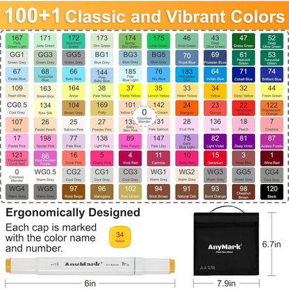 Alkohol Marker Pinselspitze 100 Farben + Blender Set