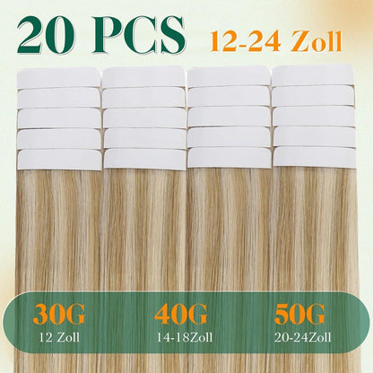 Echthaar Tape Extensions Blond Highlights 40cm #27/613