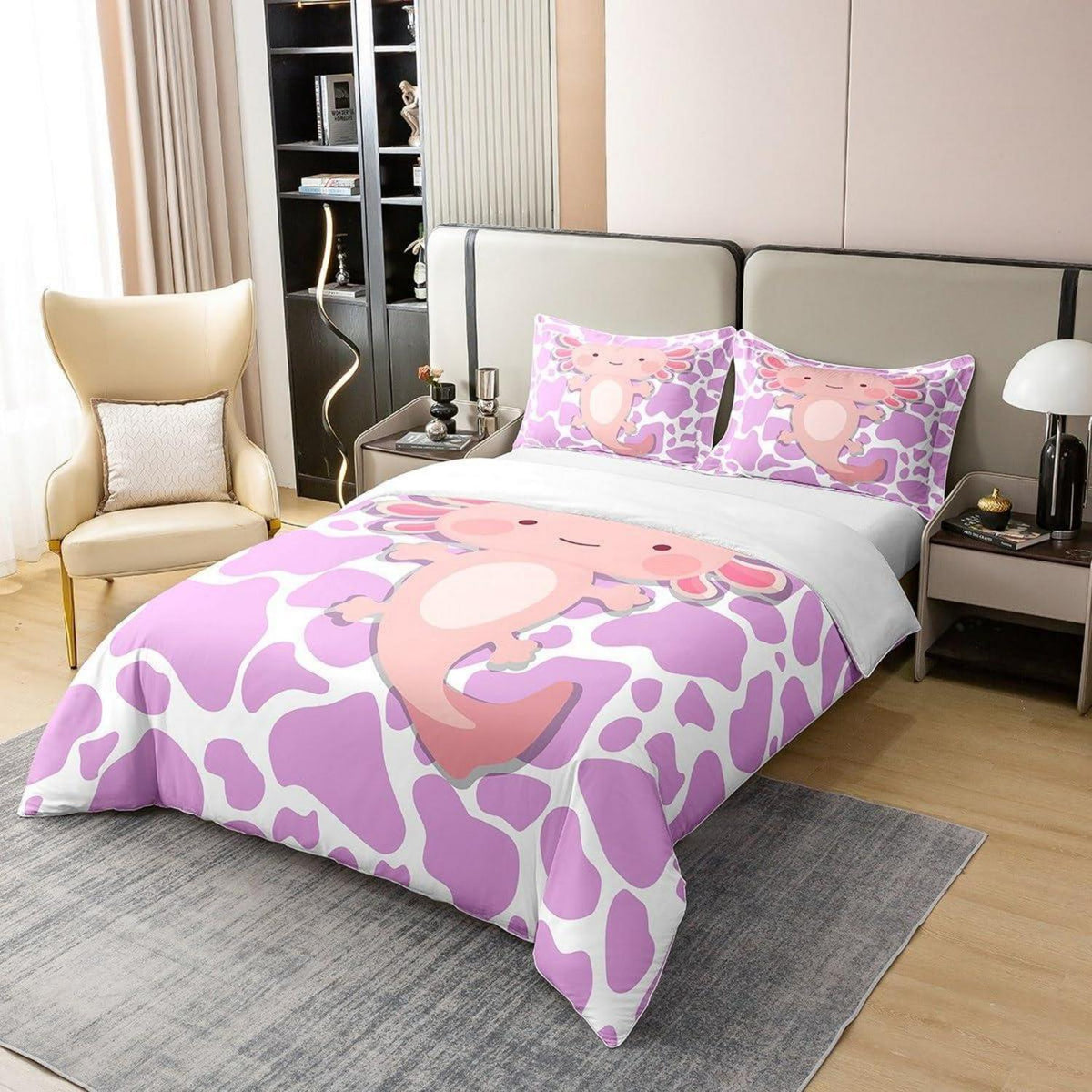 Kawaii Axolotl Bettbezug 135x200 Baumwolle mit Kissenbezug
