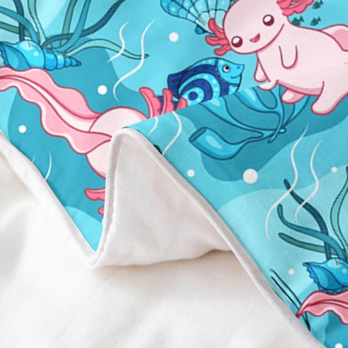 Axolotl Bettwäsche-Set 200x200 – Cartoon Fisch & Ozean Dekor