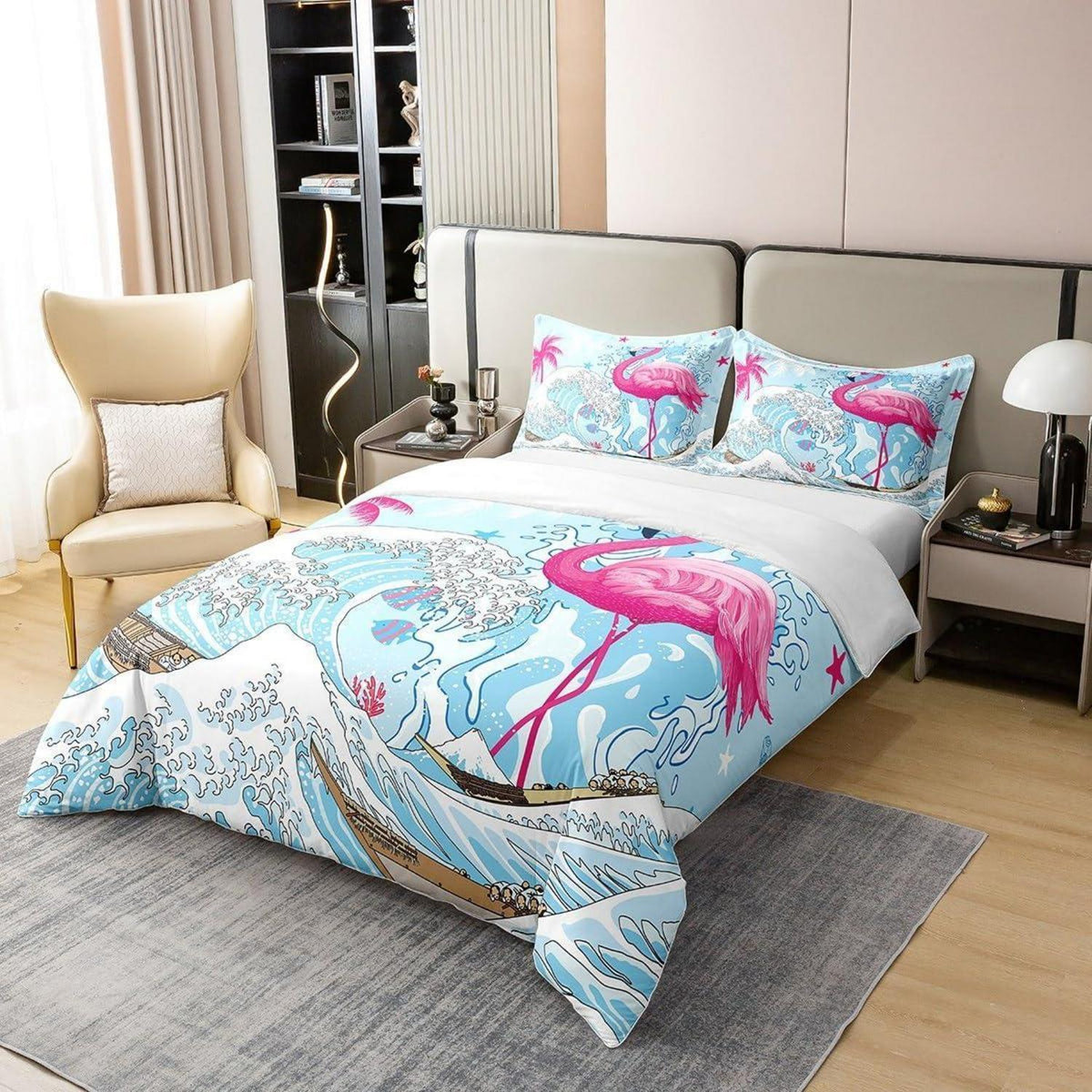 Rosa Flamingo Bettwäsche Set 220x240 – Bio-Baumwolle & Meeresdesign