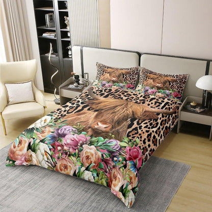 Hochland Kuh Bettwäsche Set 135x200 Baumwolle Leopard Print