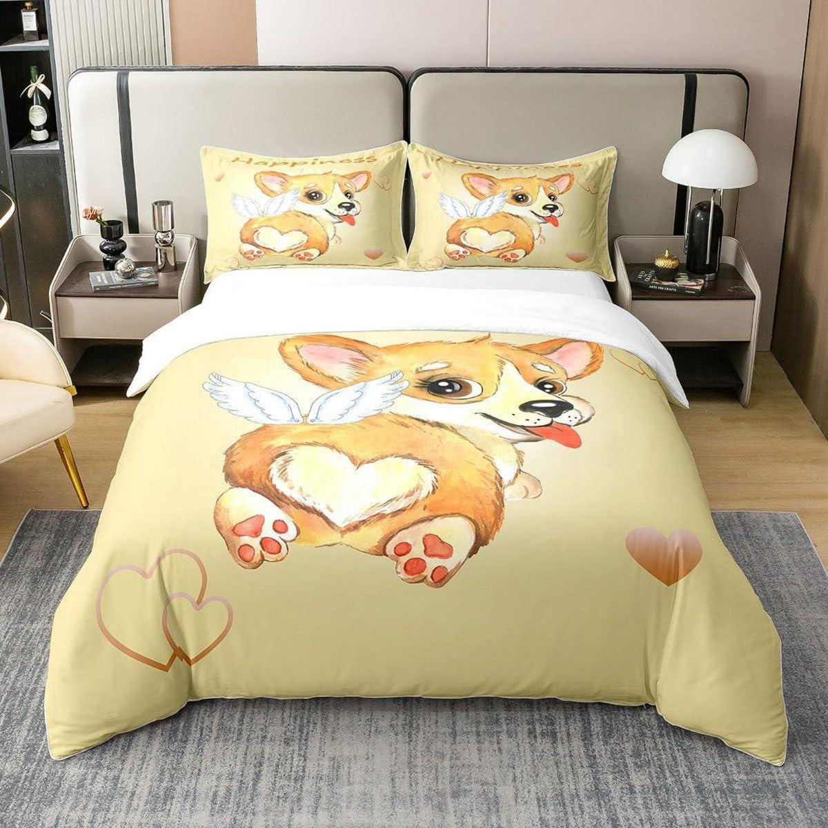 Cartoon Corgi Bettwäsche Set 220x240 Baumwolle mit Kissenbezügen