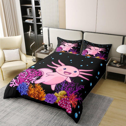 Axolotl Bettbezug 155x220 Baumwolle – Kawaii Unterwasserwelt