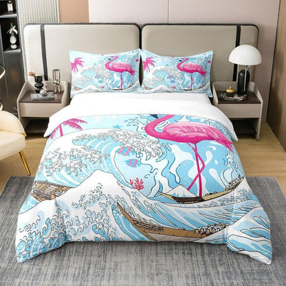 Rosa Flamingo Bettbezug 155x220 – Bio-Baumwolle & Ozean Design