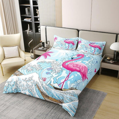 Rosa Flamingo Bettbezug 155x220 – Bio-Baumwolle & Ozean Design