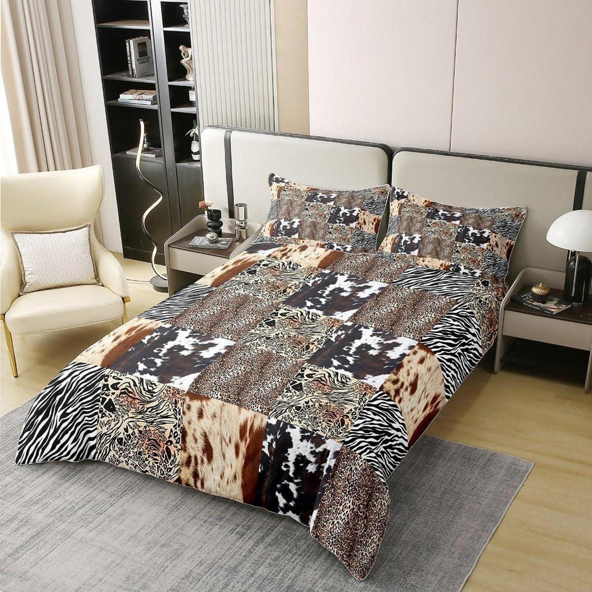 Rustikales Bettwäsche Set – Zebra Kuh Design 220x240 in Lederoptik
