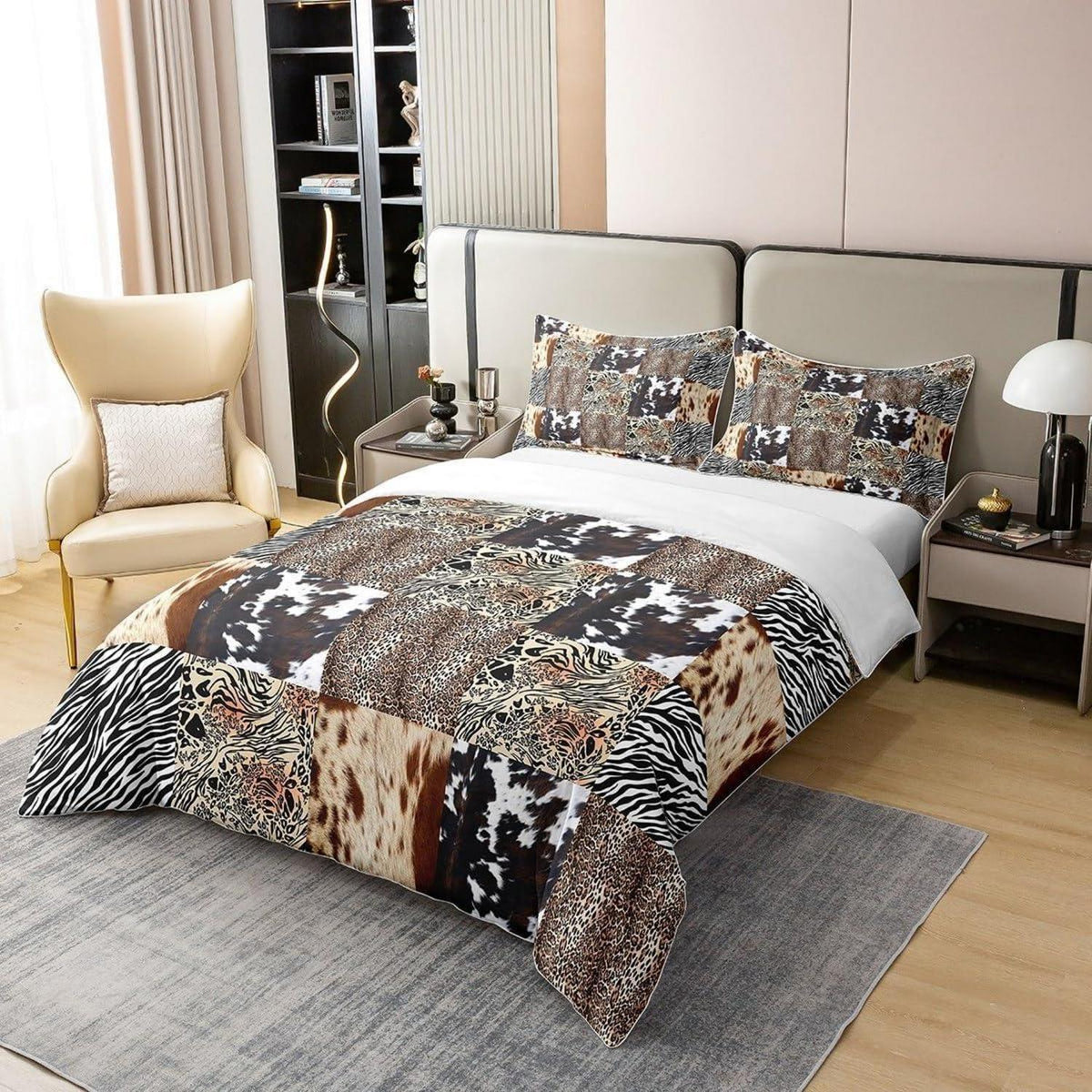 Rustikales Bettwäsche Set – Zebra Kuh Design 220x240 in Lederoptik