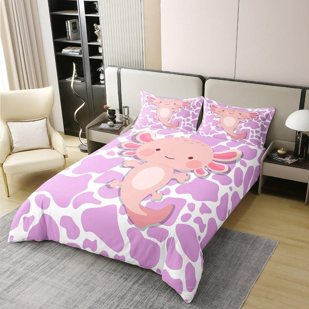 Kawaii Axolotl Baumwoll Bettbezug Set 220x240 mit Kissenbezügen
