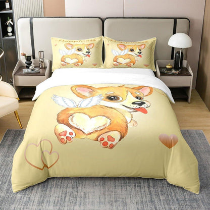 Cartoon Corgi Bettwäsche Set 200x200 Baumwolle mit Kissenbezügen