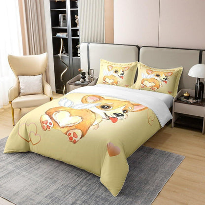Cartoon Corgi Bettwäsche Set 200x200 Baumwolle mit Kissenbezügen