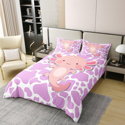 Kawaii Axolotl Baumwoll Bettbezug Set 200x200 mit Kissenbezügen
