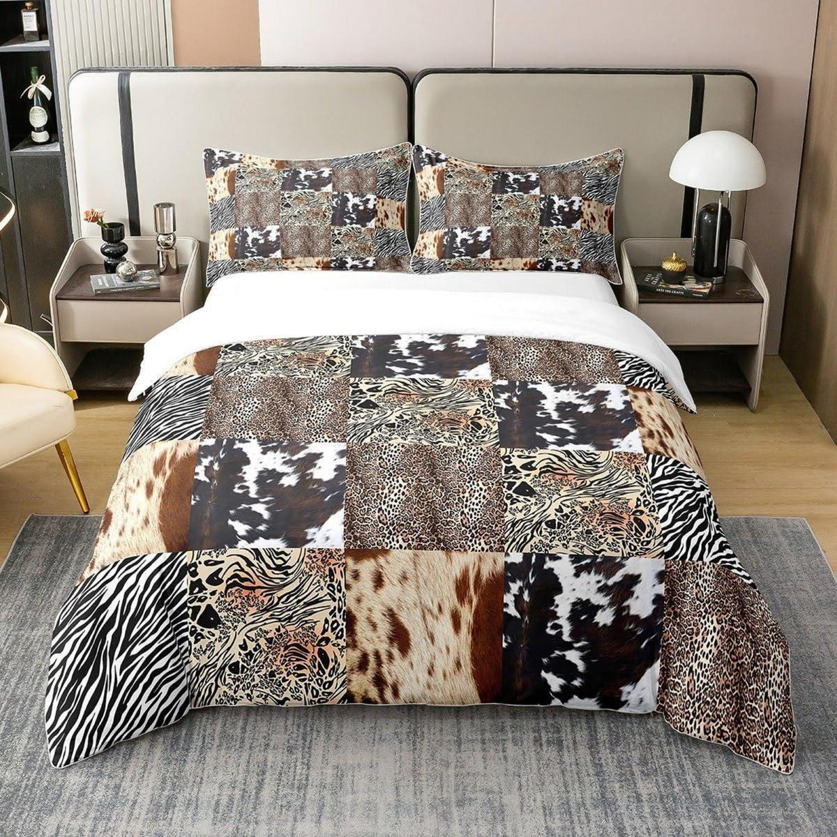 Rustikales Bettwäsche Set – Zebra Kuh Design 200x200 in Lederoptik