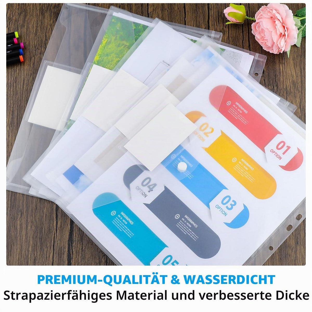 Dokumententasche A4 mit 24 Fächern – Transparent & Abheftbar