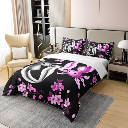 Kawaii Axolotl Bettwäsche Set 135x200 Baumwolle Rosa Kirschblüten