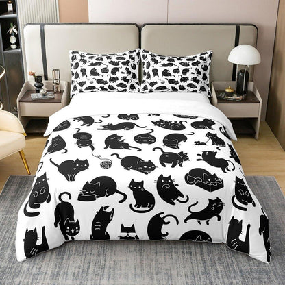 Schwarzer Katzen Bettbezug Set 155x220 – Bio Baumwolle